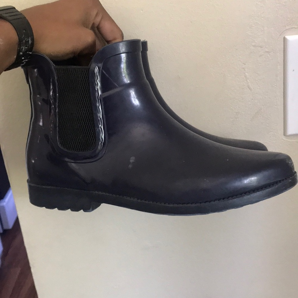 Navy blue rain boots